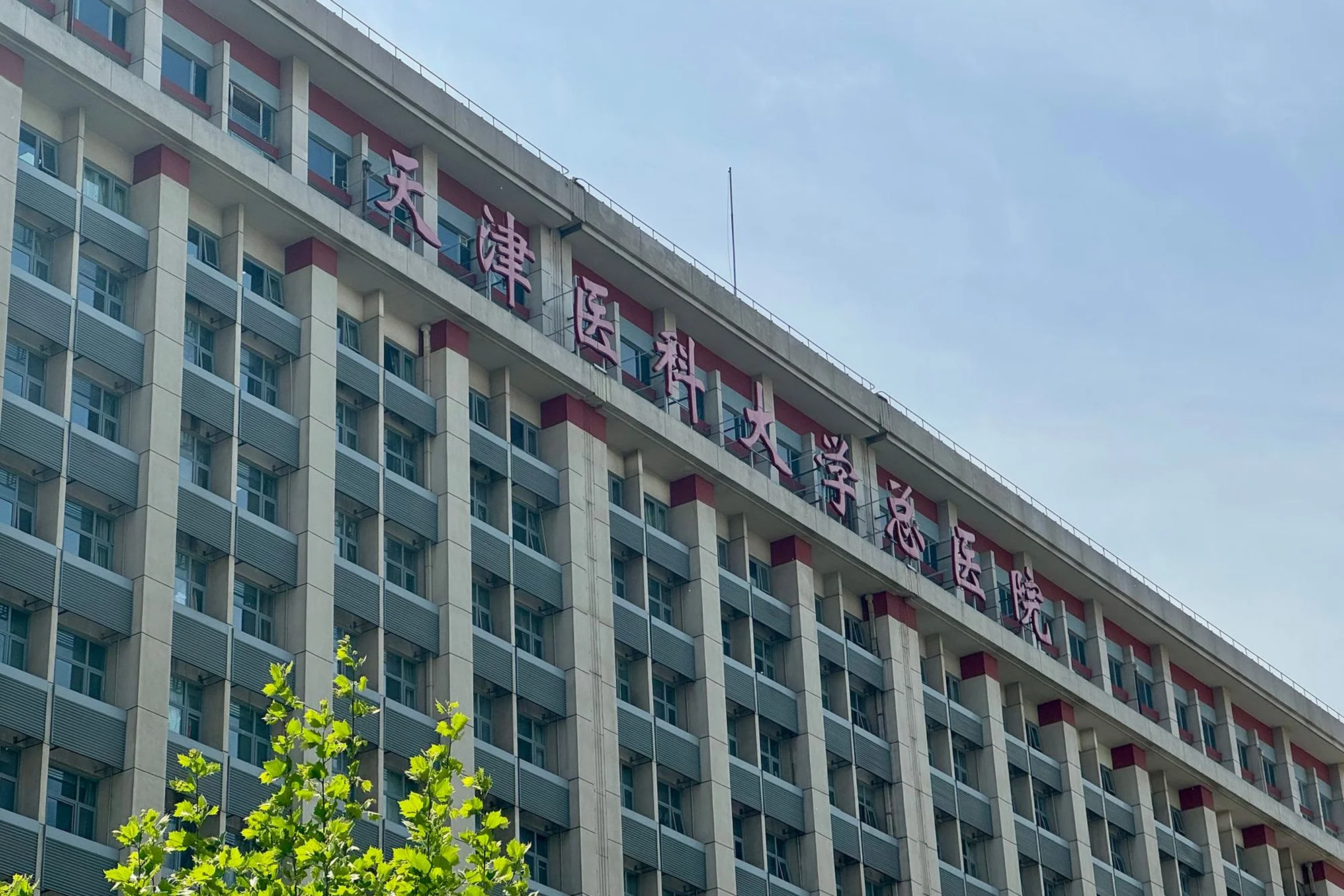 The modern facade of a large public hospital in a Chinese city, with a clear entrance and signage