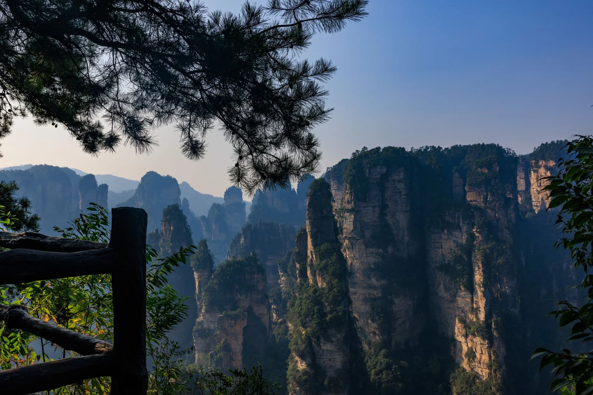 A viewing platform above the sandstone pillar forest in Zhangjiajie National Forest Park