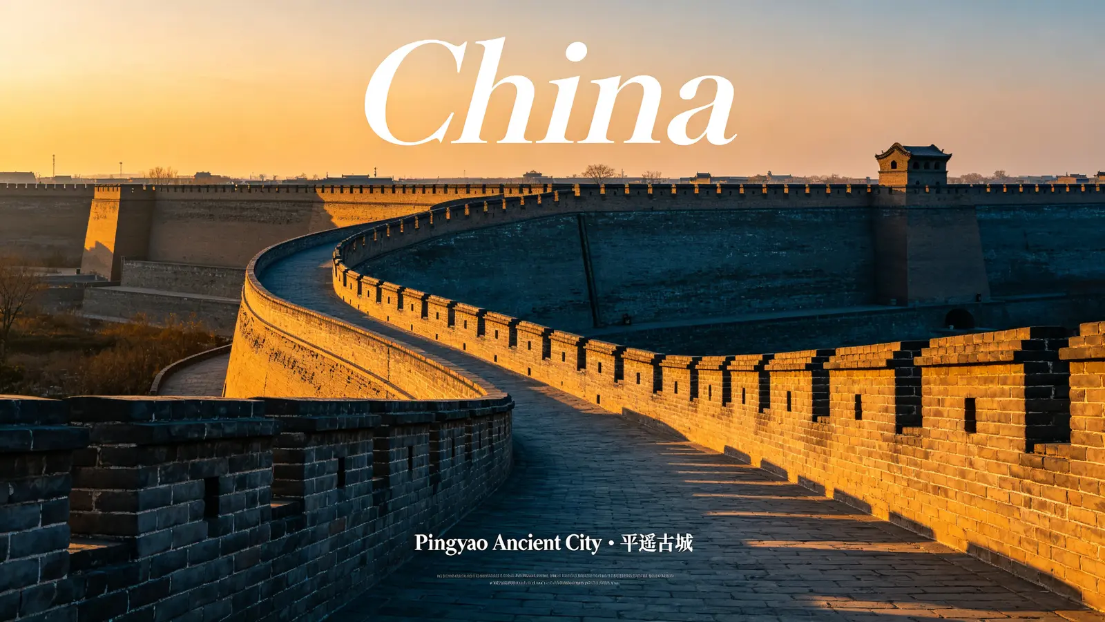 Pingyao Ancient City wall at golden hour